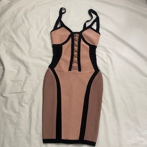 Beige and Black Dress